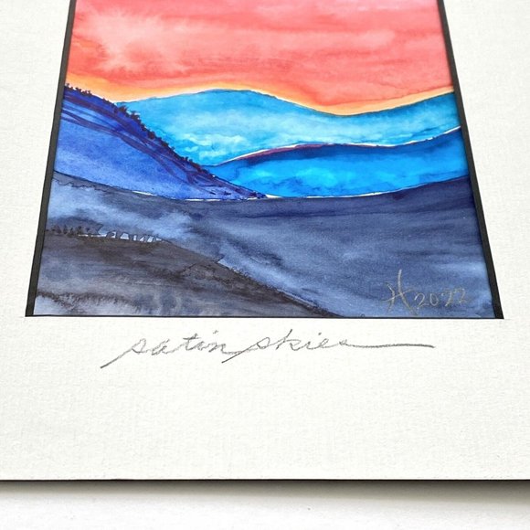 Satin Skies - Original Wall Art Watercolor Painting Matted Frame Ready 8”x10” - Picture 4 of 5